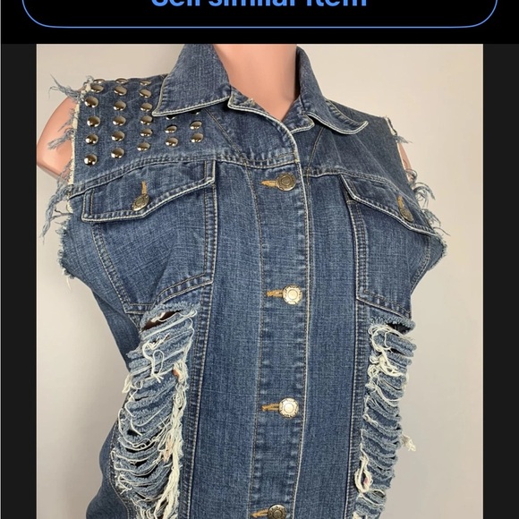 Stubborn Jeans Women’ Ripped Top Shirt Jacket Sleeveless Patch Work - Picture 3 of 12